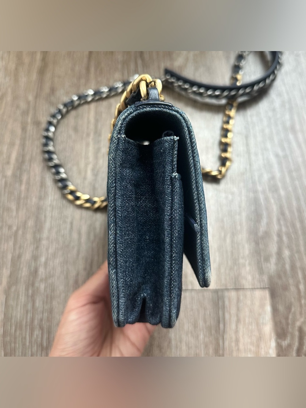 Chanel Denim Quilted Chanel 19 Wallet On Chain WOC Blue Shoulder Bag Crossbody - Picture 6 of 11